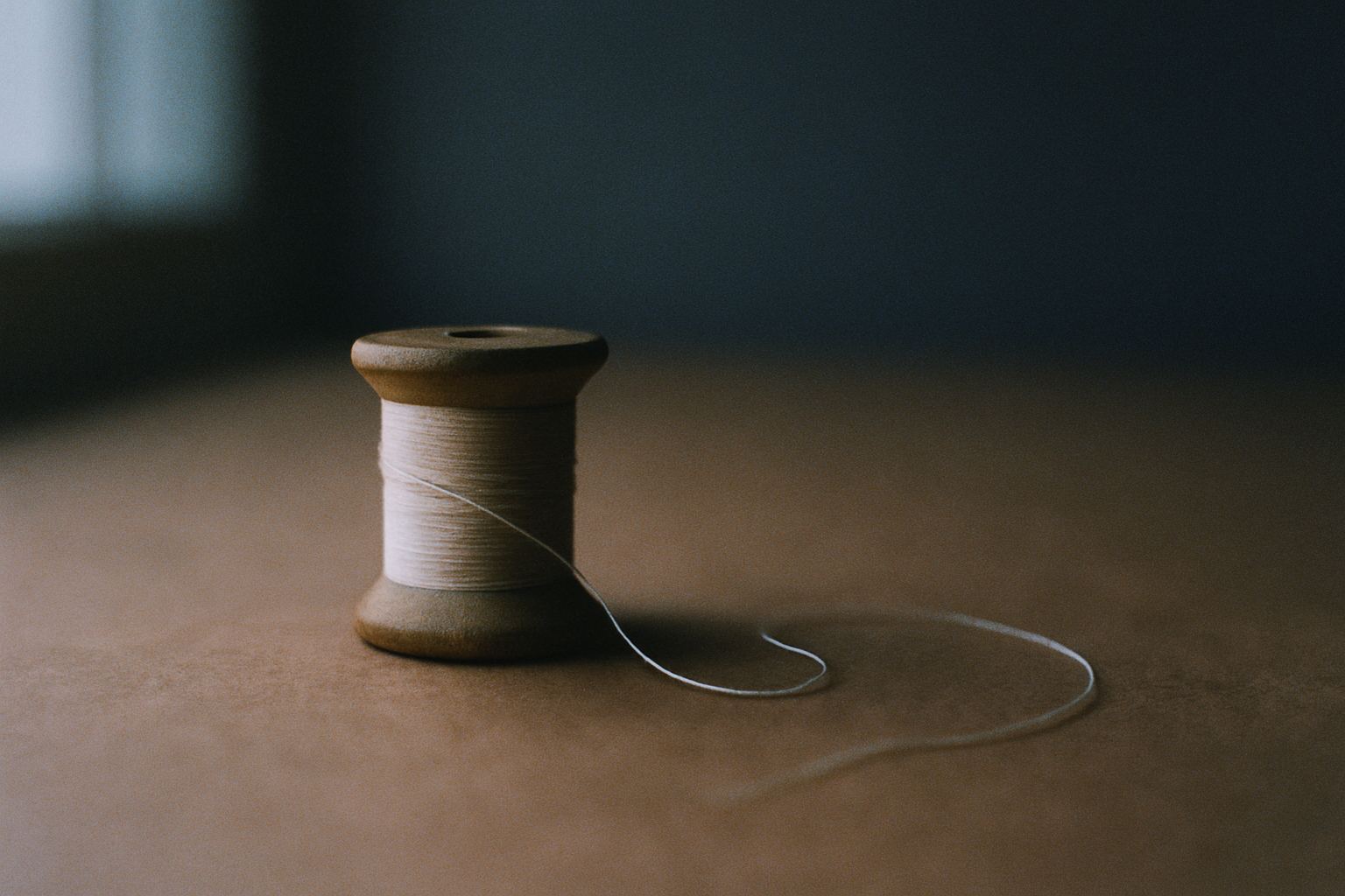 Thread on a spool, wound with more care than was strictly necessary.